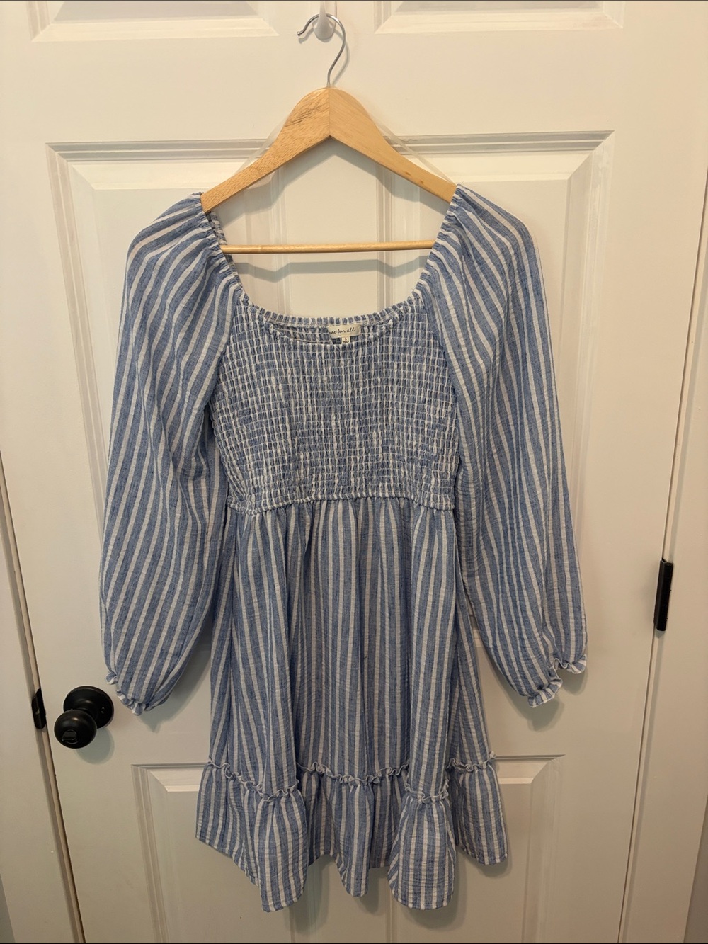 Blue & White Striped Smocked Women's Dress Boho Cottage Core